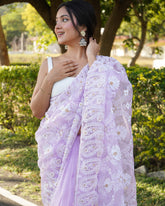 Lavender Chikankari Work Pure Organza Saree